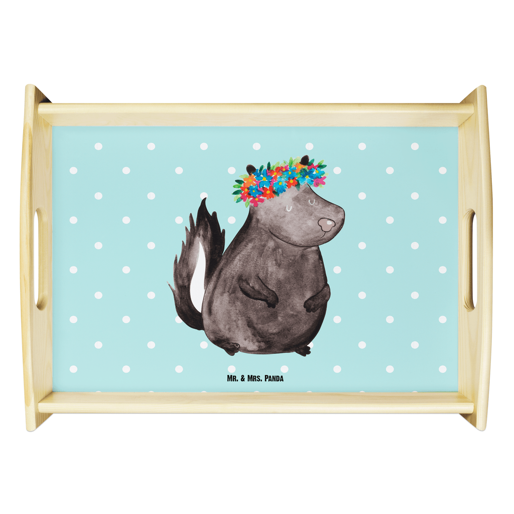 Serviertablett Stinktier Blumenmaedchen Tablett, Holztablett, Küchentablett, Dekotablett, Frühstückstablett, Stinktier, Skunk, Wildtier, Raubtier, Stinker, Stinki, Yoga, Namaste, Lebe, Liebe, Lache