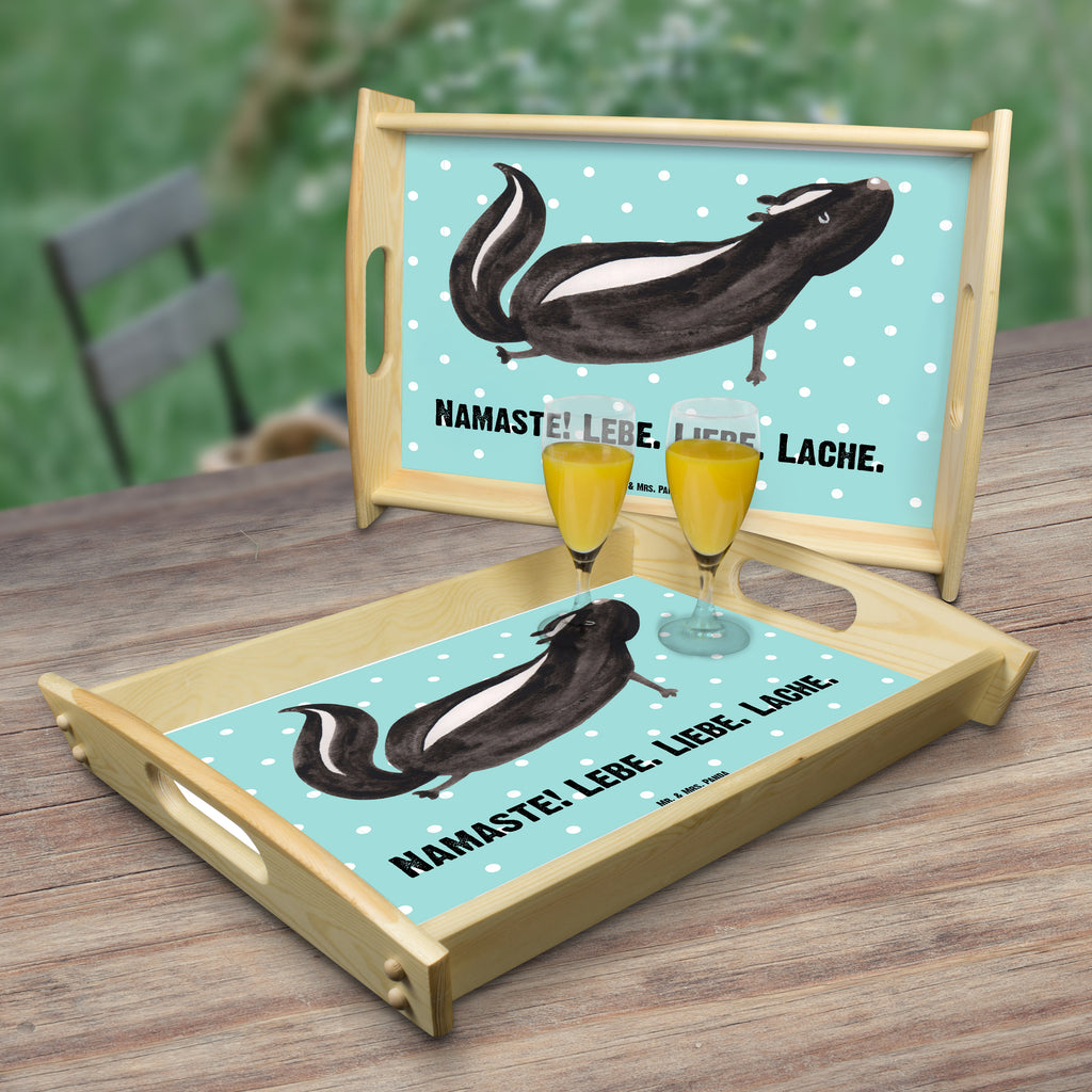 Serviertablett Stinktier Yoga Tablett, Holztablett, Küchentablett, Dekotablett, Frühstückstablett, Stinktier, Skunk, Wildtier, Raubtier, Stinker, Stinki, Yoga, Namaste, Lebe, Liebe, Lache