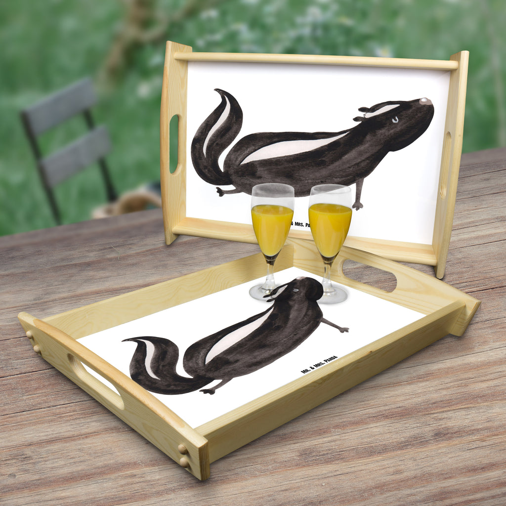 Serviertablett Stinktier Yoga Tablett, Holztablett, Küchentablett, Dekotablett, Frühstückstablett, Stinktier, Skunk, Wildtier, Raubtier, Stinker, Stinki, Yoga, Namaste, Lebe, Liebe, Lache