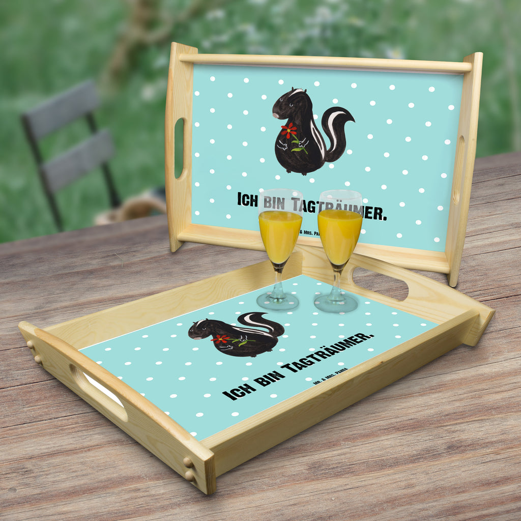 Serviertablett Stinktier Blume Tablett, Holztablett, Küchentablett, Dekotablett, Frühstückstablett, Stinktier, Skunk, Wildtier, Raubtier, Stinker, Stinki, Tagträumer, verträumt, Dreams, Träume