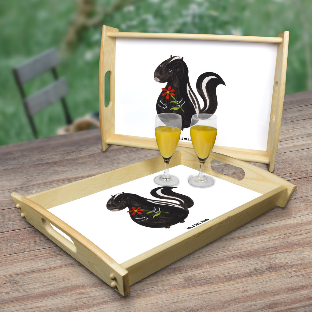 Serviertablett Stinktier Blume Tablett, Holztablett, Küchentablett, Dekotablett, Frühstückstablett, Stinktier, Skunk, Wildtier, Raubtier, Stinker, Stinki, Tagträumer, verträumt, Dreams, Träume