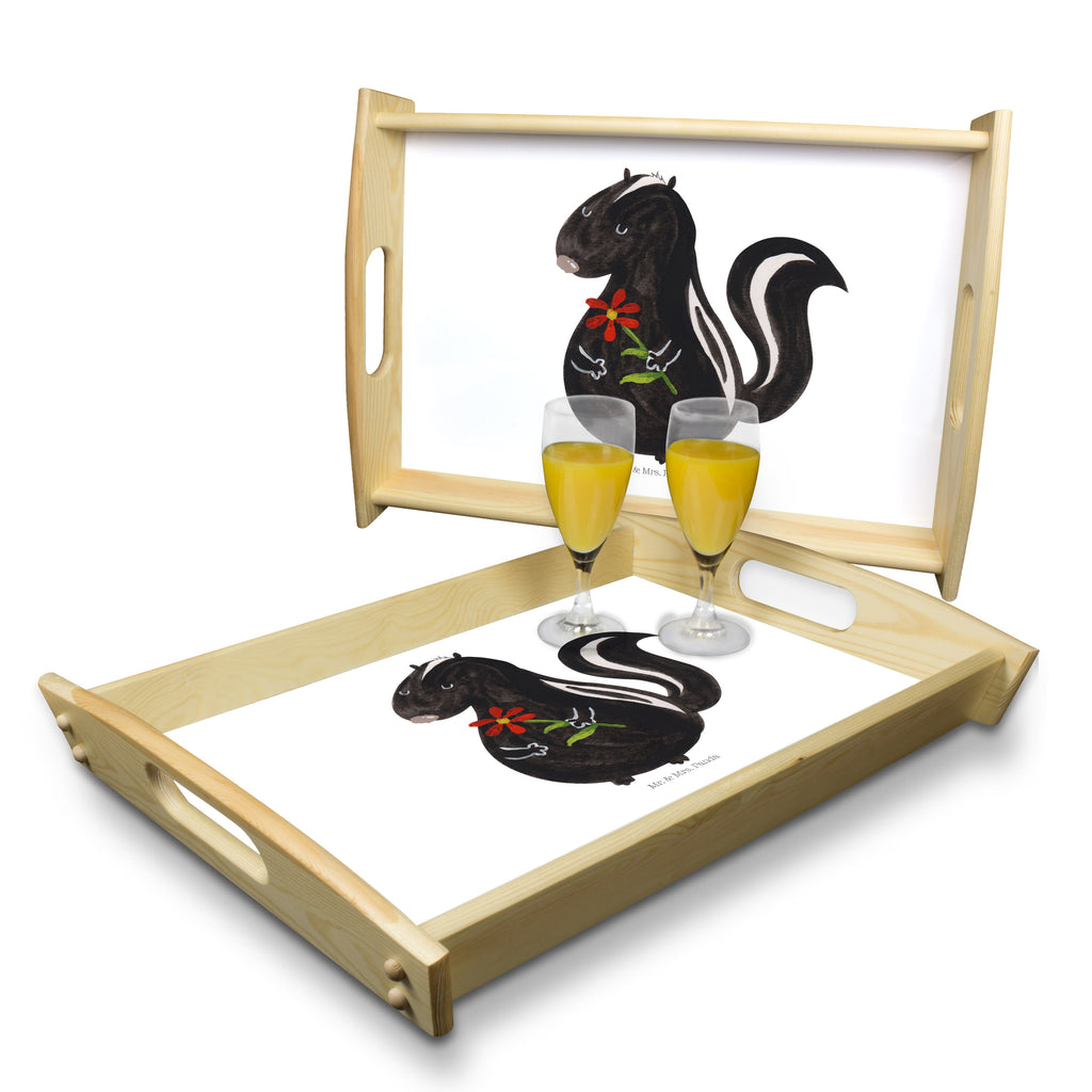 Serviertablett Stinktier Blume Tablett, Holztablett, Küchentablett, Dekotablett, Frühstückstablett, Stinktier, Skunk, Wildtier, Raubtier, Stinker, Stinki, Tagträumer, verträumt, Dreams, Träume