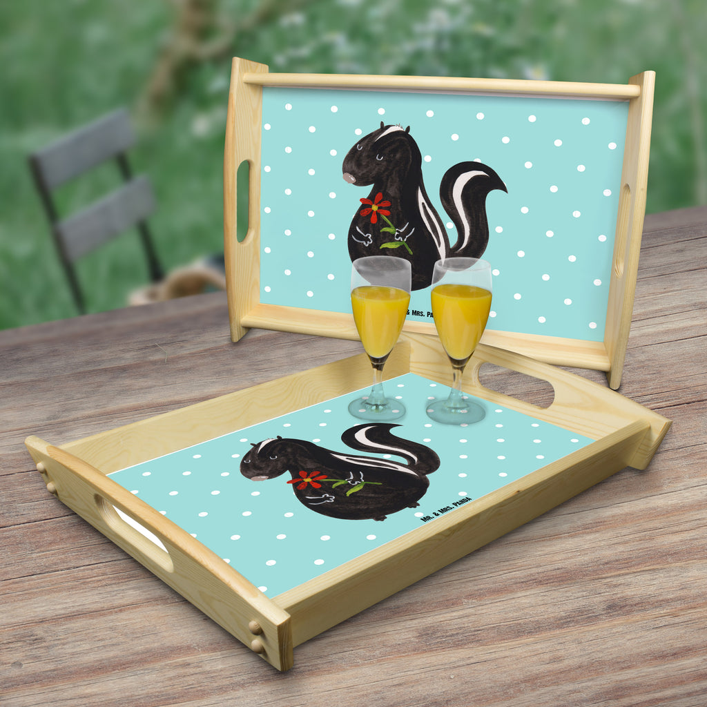 Serviertablett Stinktier Blume Tablett, Holztablett, Küchentablett, Dekotablett, Frühstückstablett, Stinktier, Skunk, Wildtier, Raubtier, Stinker, Stinki, Tagträumer, verträumt, Dreams, Träume