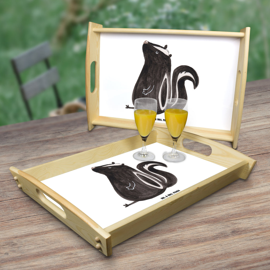 Serviertablett Stinktier sitzend Tablett, Holztablett, Küchentablett, Dekotablett, Frühstückstablett, Stinktier, Skunk, Wildtier, Raubtier, Stinker, Stinki, Spruch, Büro, Recht, Besserwisser