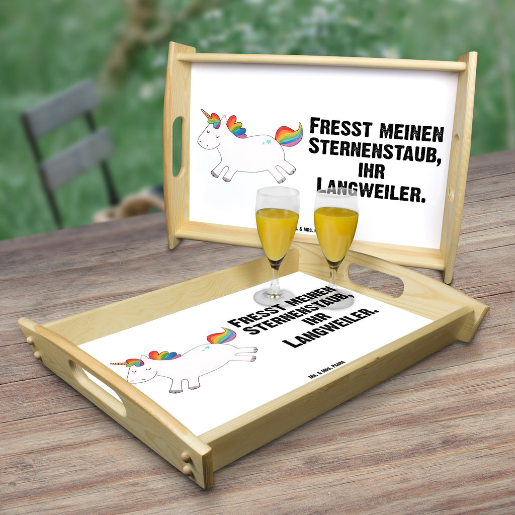 Serviertablett Einhorn Happy Tablett, Holztablett, Küchentablett, Dekotablett, Frühstückstablett, Einhorn, Einhörner, Einhorn Deko, Pegasus, Unicorn, glücklich, fröhlich, Spaß, Freude, Lebensfreude, witzig, spannend, Lächeln, Lachen