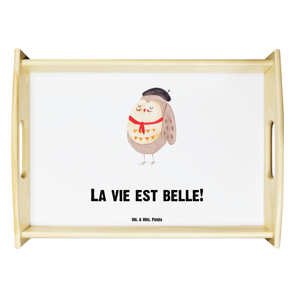 Serviertablett Eule Französisch Tablett, Holztablett, Küchentablett, Dekotablett, Frühstückstablett, Eule, Eulen, Eule Deko, Owl, hibou, La vie est belle, das Leben ist schön, Spruch schön, Spruch Französisch, Frankreich