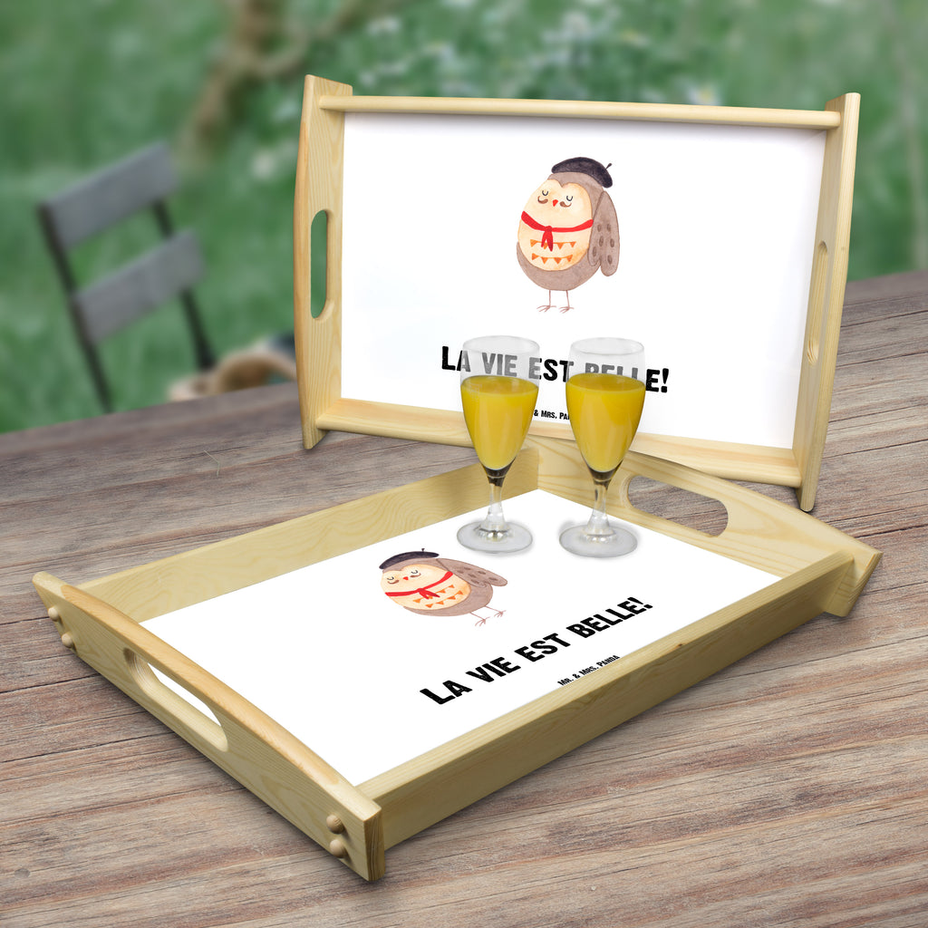 Serviertablett Eule Französisch Tablett, Holztablett, Küchentablett, Dekotablett, Frühstückstablett, Eule, Eulen, Eule Deko, Owl, hibou, La vie est belle, das Leben ist schön, Spruch schön, Spruch Französisch, Frankreich