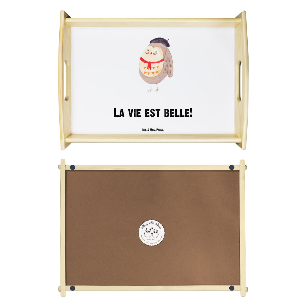 Serviertablett Eule Französisch Tablett, Holztablett, Küchentablett, Dekotablett, Frühstückstablett, Eule, Eulen, Eule Deko, Owl, hibou, La vie est belle, das Leben ist schön, Spruch schön, Spruch Französisch, Frankreich