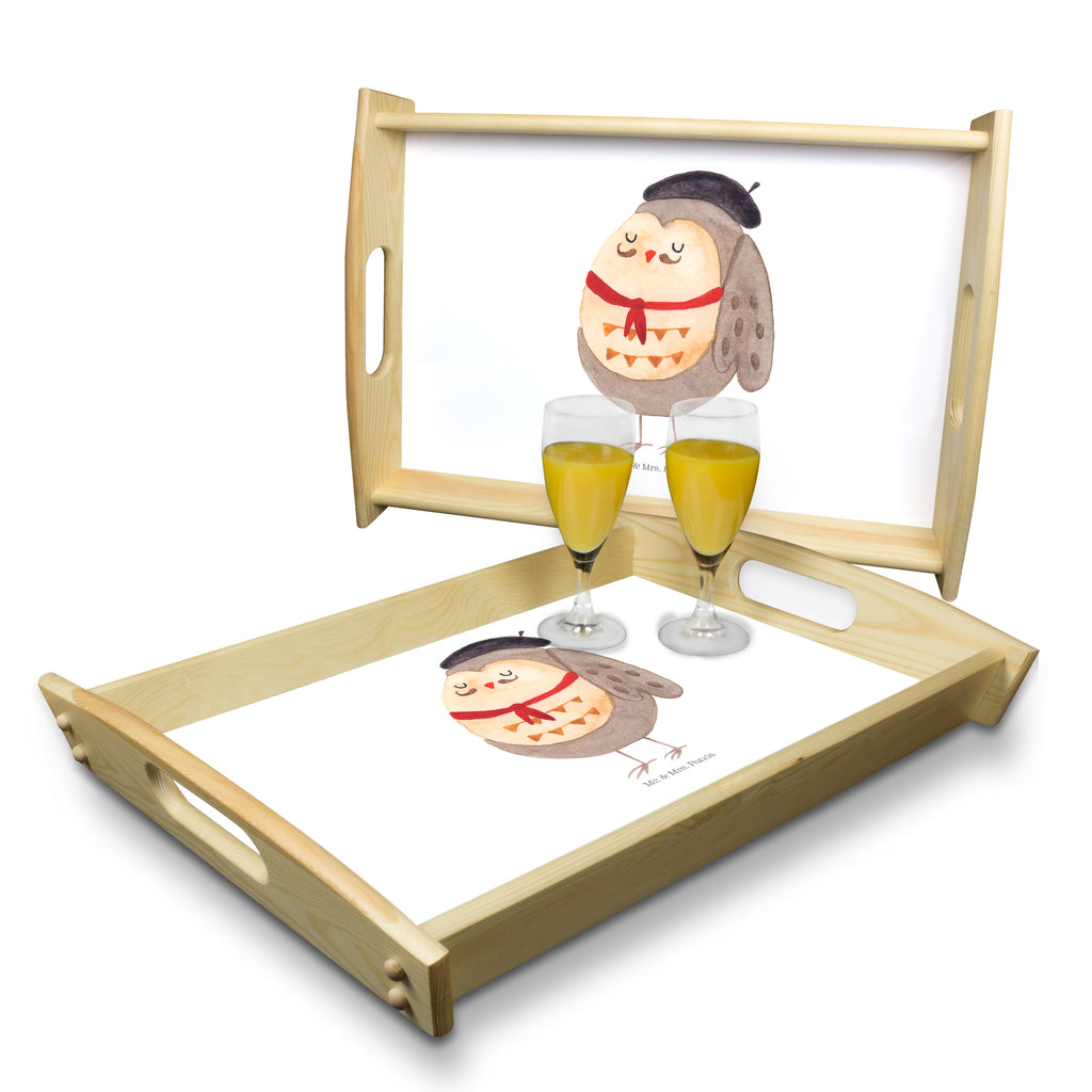 Serviertablett Eule Französisch Tablett, Holztablett, Küchentablett, Dekotablett, Frühstückstablett, Eule, Eulen, Eule Deko, Owl, hibou, La vie est belle, das Leben ist schön, Spruch schön, Spruch Französisch, Frankreich