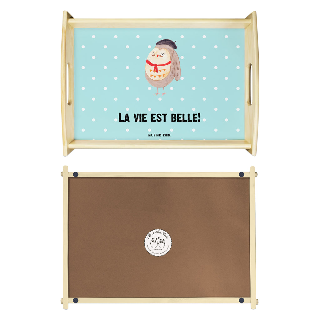 Serviertablett Eule Französisch Tablett, Holztablett, Küchentablett, Dekotablett, Frühstückstablett, Eule, Eulen, Eule Deko, Owl, hibou, La vie est belle, das Leben ist schön, Spruch schön, Spruch Französisch, Frankreich