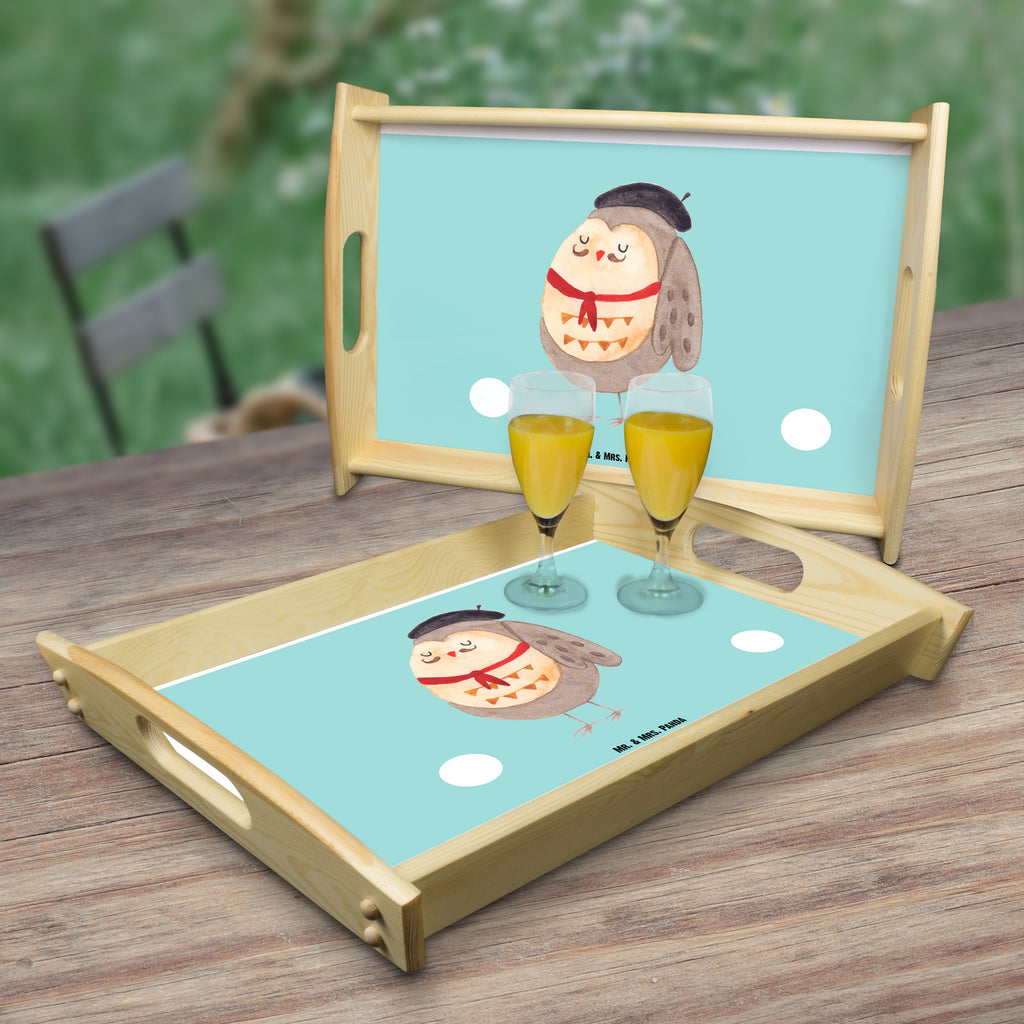 Serviertablett Eule Französisch Tablett, Holztablett, Küchentablett, Dekotablett, Frühstückstablett, Eule, Eulen, Eule Deko, Owl, hibou, La vie est belle, das Leben ist schön, Spruch schön, Spruch Französisch, Frankreich