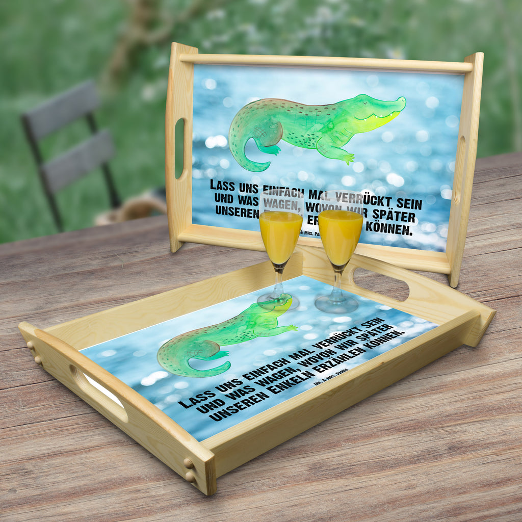 Serviertablett Krokodil Tablett, Holztablett, Küchentablett, Dekotablett, Frühstückstablett, Meerestiere, Meer, Urlaub, Krokodil, Krokodile, verrückt sein, spontan sein, Abenteuerlust, Reiselust, Freundin, beste Freundin, Lieblingsmensch