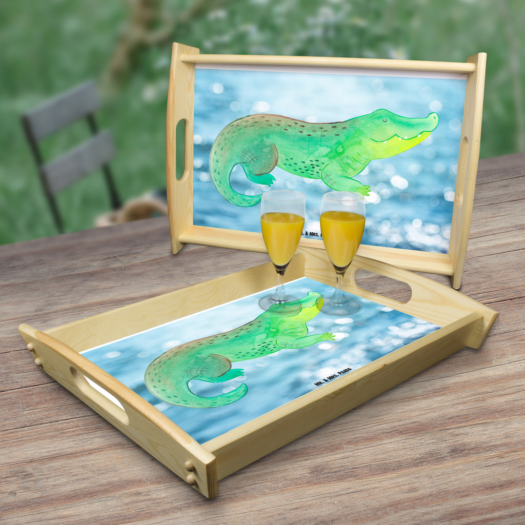Serviertablett Krokodil Tablett, Holztablett, Küchentablett, Dekotablett, Frühstückstablett, Meerestiere, Meer, Urlaub, Krokodil, Krokodile, verrückt sein, spontan sein, Abenteuerlust, Reiselust, Freundin, beste Freundin, Lieblingsmensch