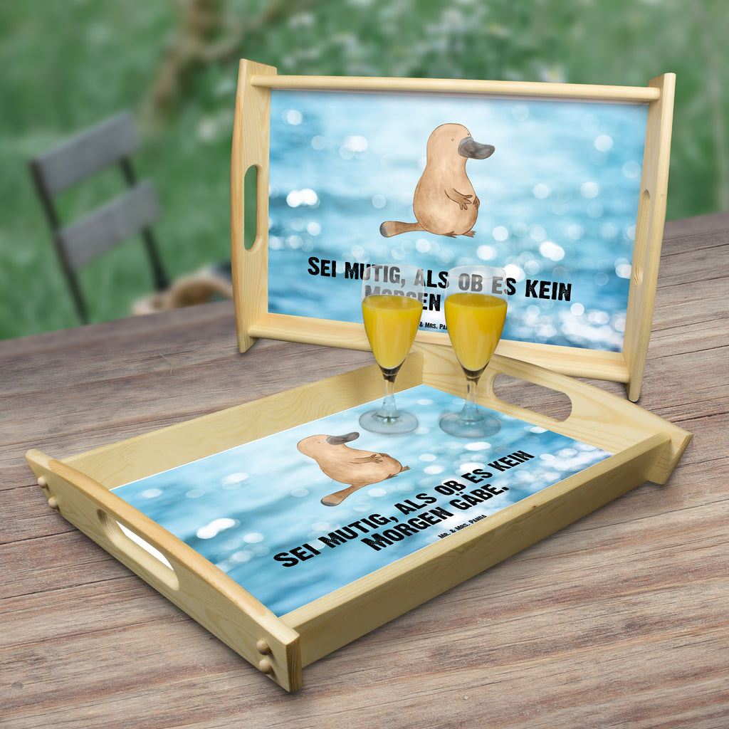 Serviertablett Schnabeltier mutig Tablett, Holztablett, Küchentablett, Dekotablett, Frühstückstablett, Meerestiere, Meer, Urlaub, Schnabeltier, Mut, mutig, Lebensweisheit, Schnabeltiere, Motivation, Training, Büro, Arbeit, Neuanfang, Neustart, Weltreise, Raodtrip