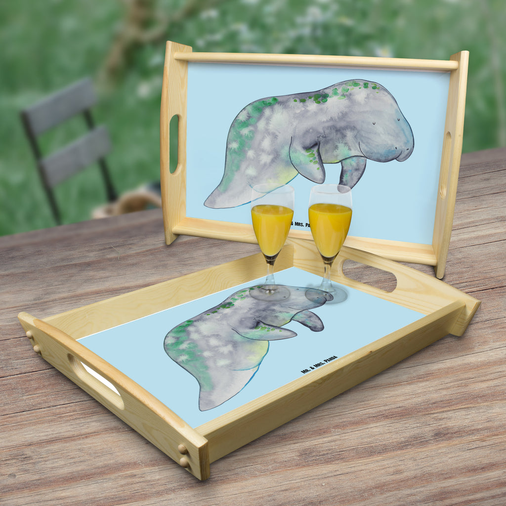 Serviertablett Seekuh chillt Tablett, Holztablett, Küchentablett, Dekotablett, Frühstückstablett, Meerestiere, Meer, Urlaub, Seekuh, Seekühe, Diät, Abnehmen, Zucker, Diätwahn, Essen, Süßigkeiten