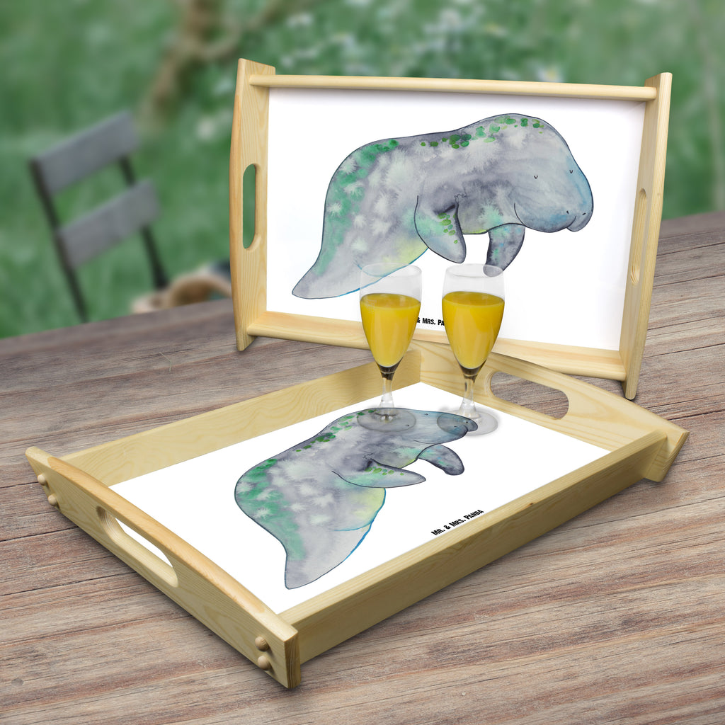 Serviertablett Seekuh chillt Tablett, Holztablett, Küchentablett, Dekotablett, Frühstückstablett, Meerestiere, Meer, Urlaub, Seekuh, Seekühe, Diät, Abnehmen, Zucker, Diätwahn, Essen, Süßigkeiten