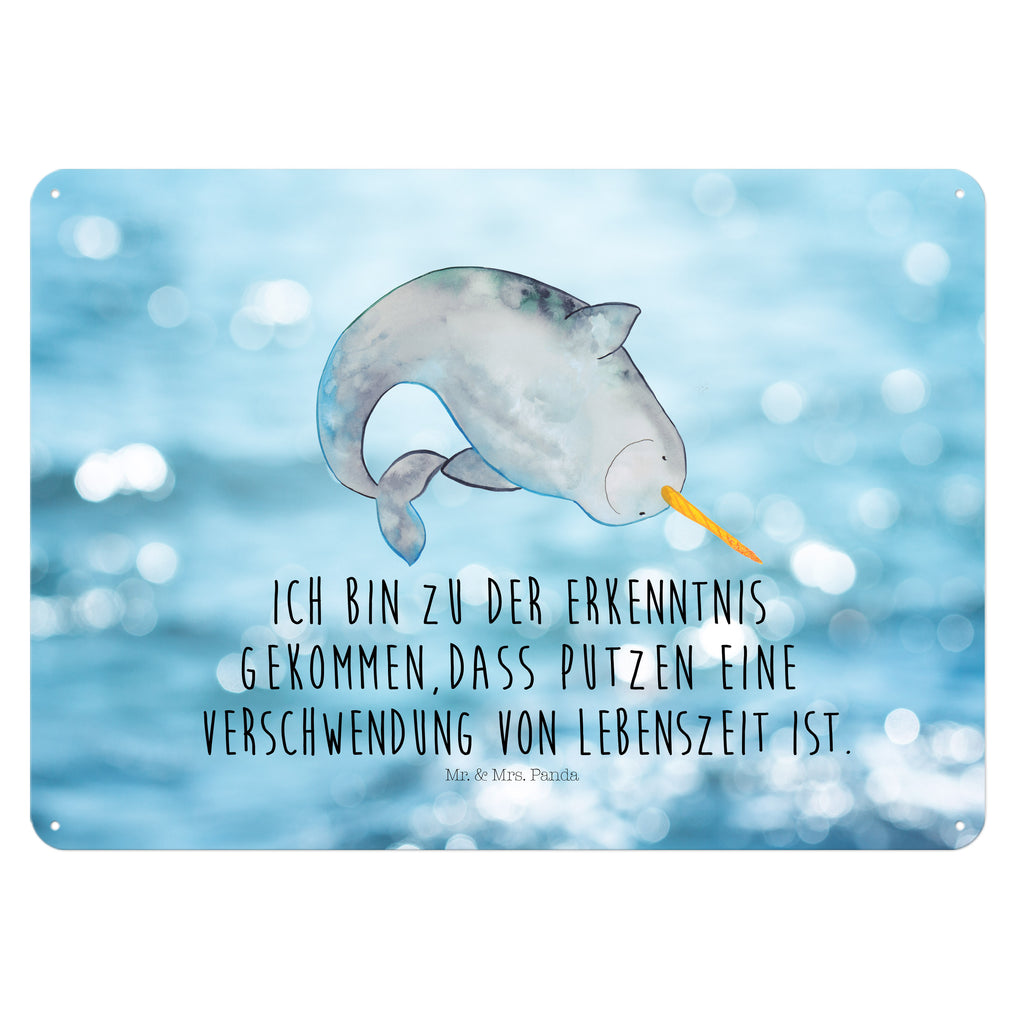 Blechschild Narwal Narwal, Wal, Putzen, Hausfrau, Junggesellin, aufräumen, Kinderzimmer,  Blechschild, Metallschild, Geschenk Schild, Schild, Magnet-Metall-Schild, Deko Schild, Wandschild, Wand-Dekoration, Türschild, Wandschild, Metallschild  Meerestiere, Meer, Urlaub