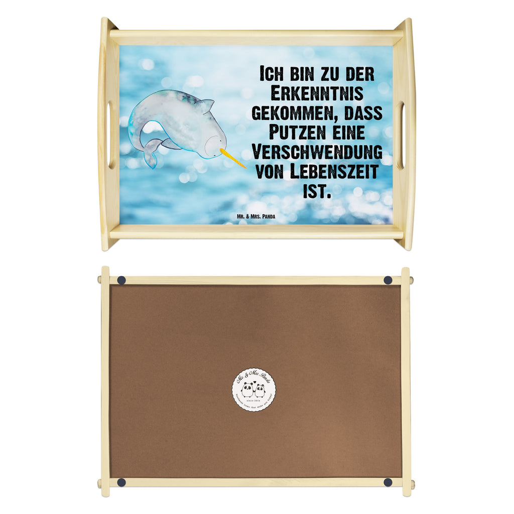 Serviertablett Narwal Tablett, Holztablett, Küchentablett, Dekotablett, Frühstückstablett, Meerestiere, Meer, Urlaub, Narwal, Wal, Putzen, Hausfrau, Junggesellin, aufräumen, Kinderzimmer