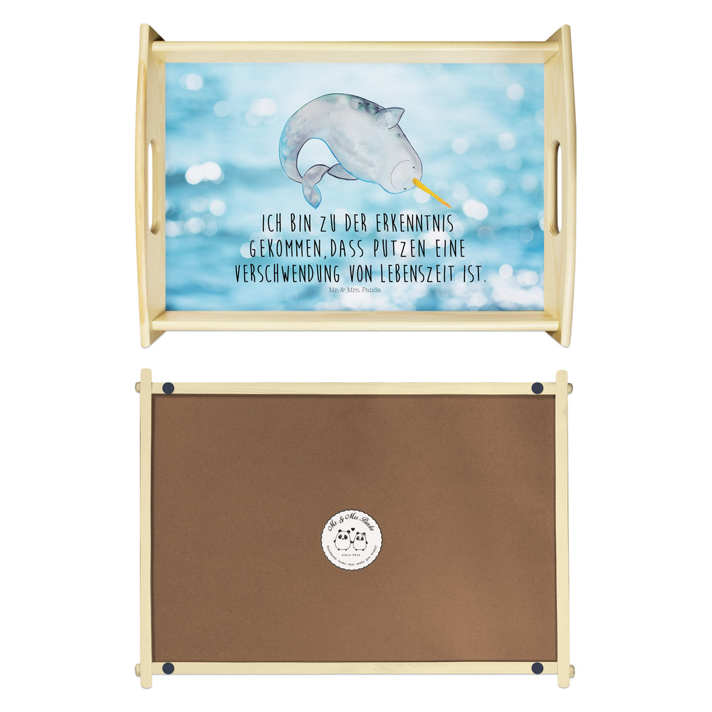 Serviertablett Narwal Tablett, Holztablett, Küchentablett, Dekotablett, Frühstückstablett, Meerestiere, Meer, Urlaub, Narwal, Wal, Putzen, Hausfrau, Junggesellin, aufräumen, Kinderzimmer