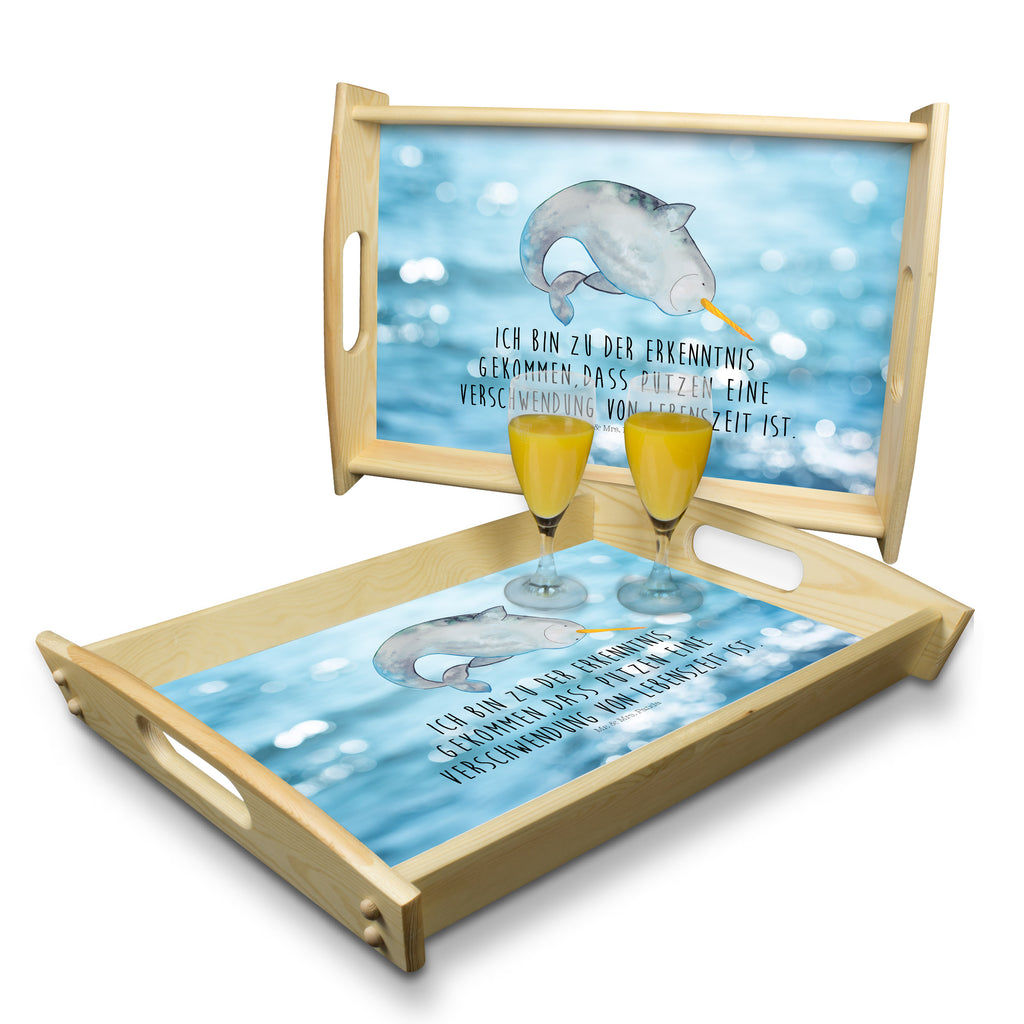 Serviertablett Narwal Tablett, Holztablett, Küchentablett, Dekotablett, Frühstückstablett, Meerestiere, Meer, Urlaub, Narwal, Wal, Putzen, Hausfrau, Junggesellin, aufräumen, Kinderzimmer
