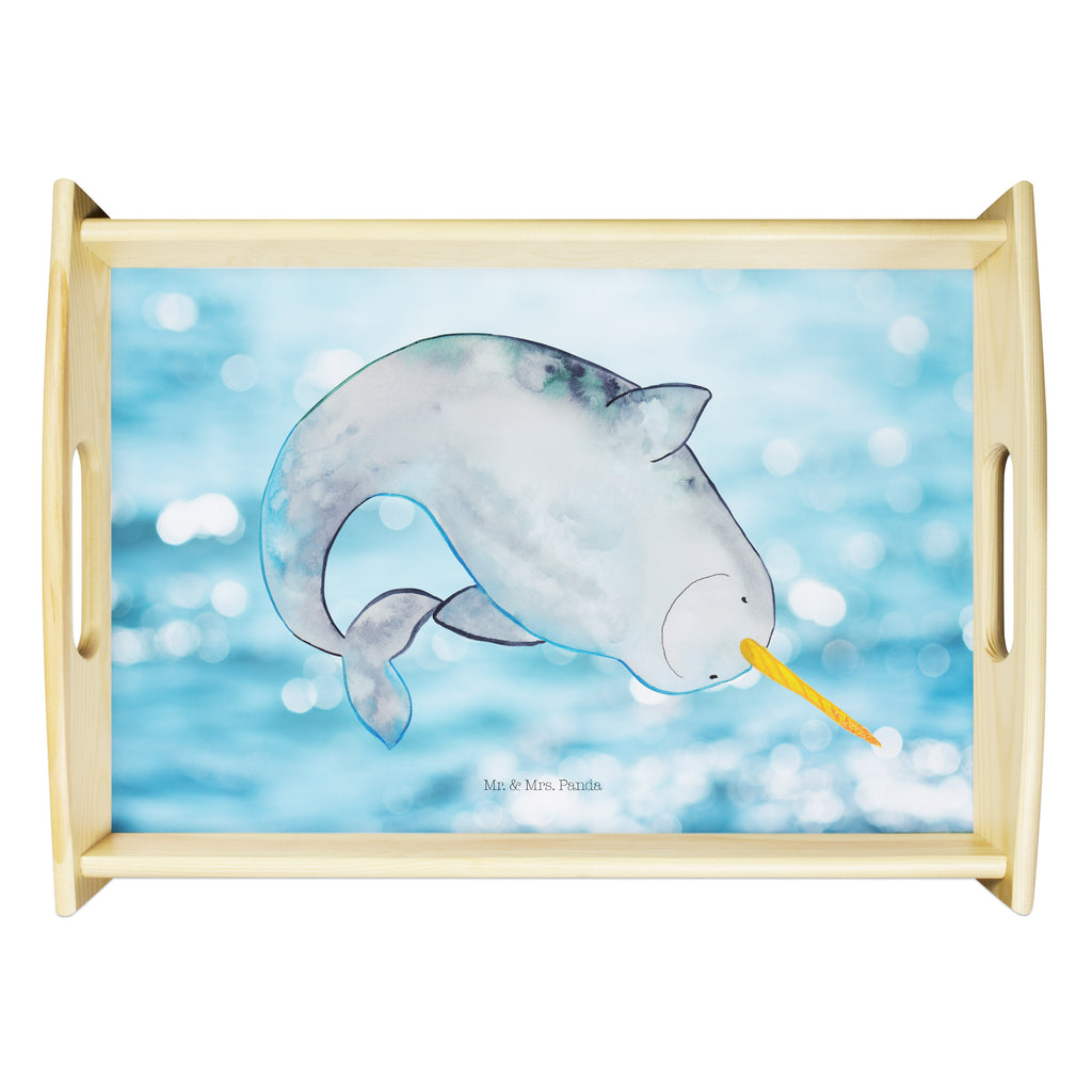 Serviertablett Narwal Tablett, Holztablett, Küchentablett, Dekotablett, Frühstückstablett, Meerestiere, Meer, Urlaub, Narwal, Wal, Putzen, Hausfrau, Junggesellin, aufräumen, Kinderzimmer