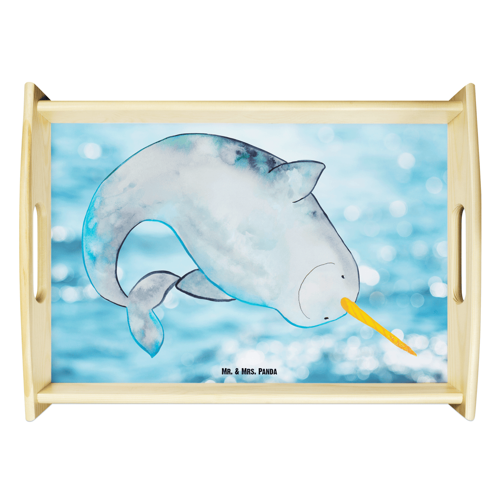 Serviertablett Narwal Tablett, Holztablett, Küchentablett, Dekotablett, Frühstückstablett, Meerestiere, Meer, Urlaub, Narwal, Wal, Putzen, Hausfrau, Junggesellin, aufräumen, Kinderzimmer