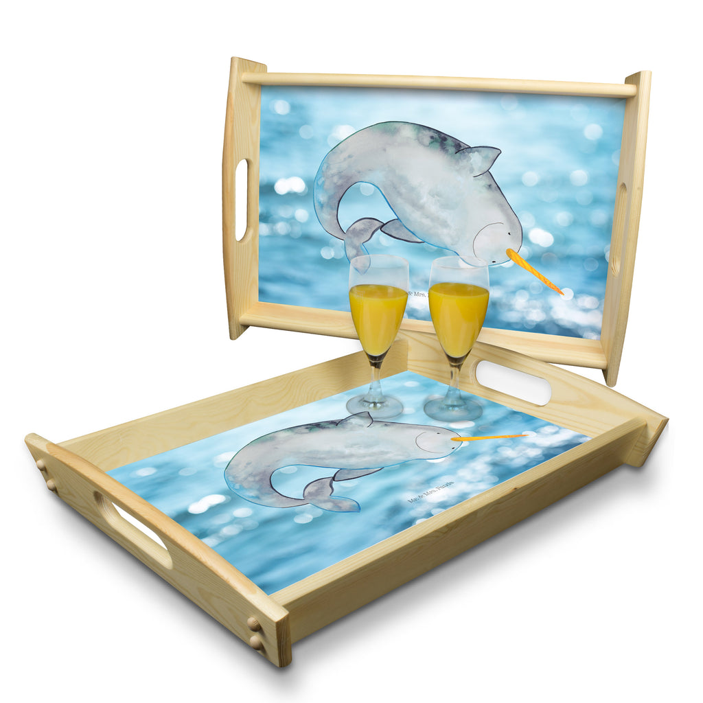Serviertablett Narwal Tablett, Holztablett, Küchentablett, Dekotablett, Frühstückstablett, Meerestiere, Meer, Urlaub, Narwal, Wal, Putzen, Hausfrau, Junggesellin, aufräumen, Kinderzimmer