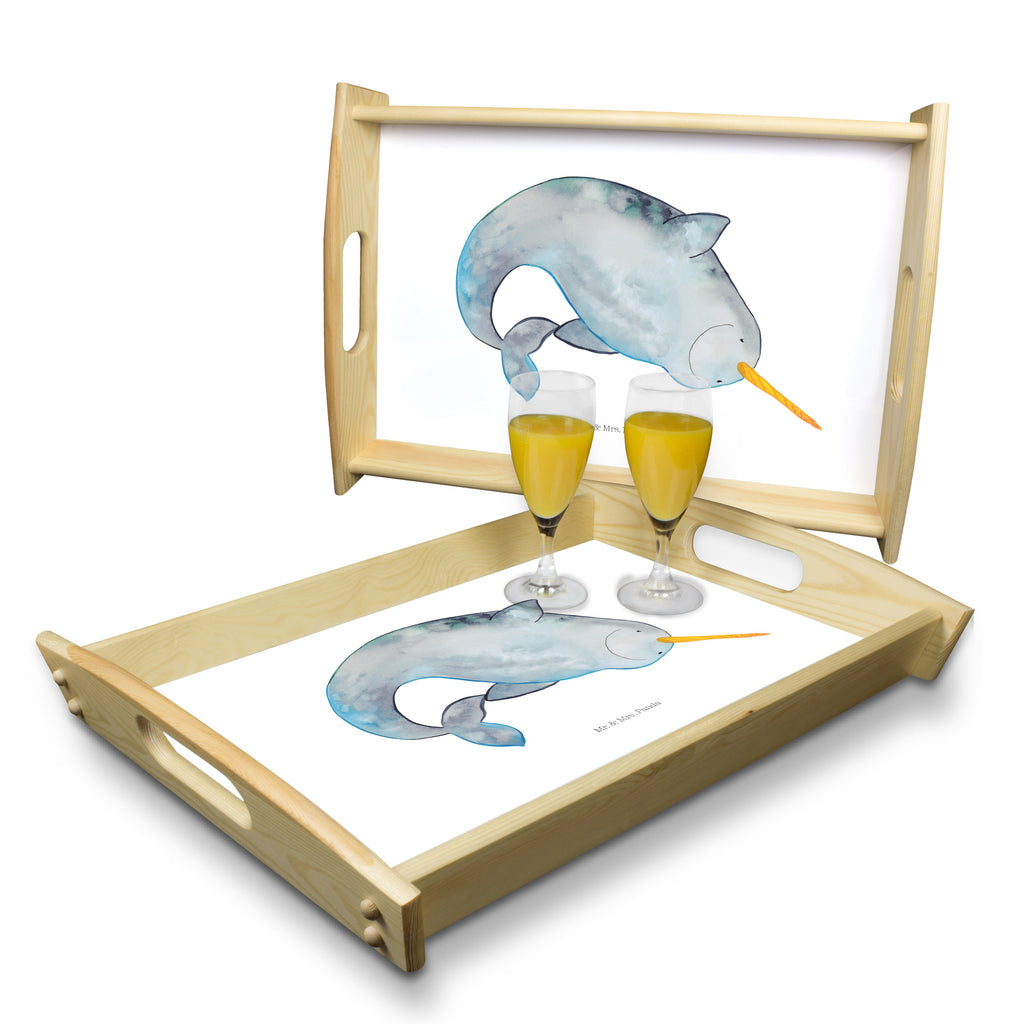 Serviertablett Narwal Tablett, Holztablett, Küchentablett, Dekotablett, Frühstückstablett, Meerestiere, Meer, Urlaub, Narwal, Wal, Putzen, Hausfrau, Junggesellin, aufräumen, Kinderzimmer