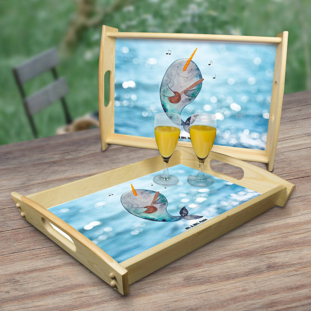 Serviertablett Narwal Gitarre Tablett, Holztablett, Küchentablett, Dekotablett, Frühstückstablett, Meerestiere, Meer, Urlaub, Narwal, Wal, Tanzen, Probleme, Problemlösung, Frust, Gespräche, Gitarre