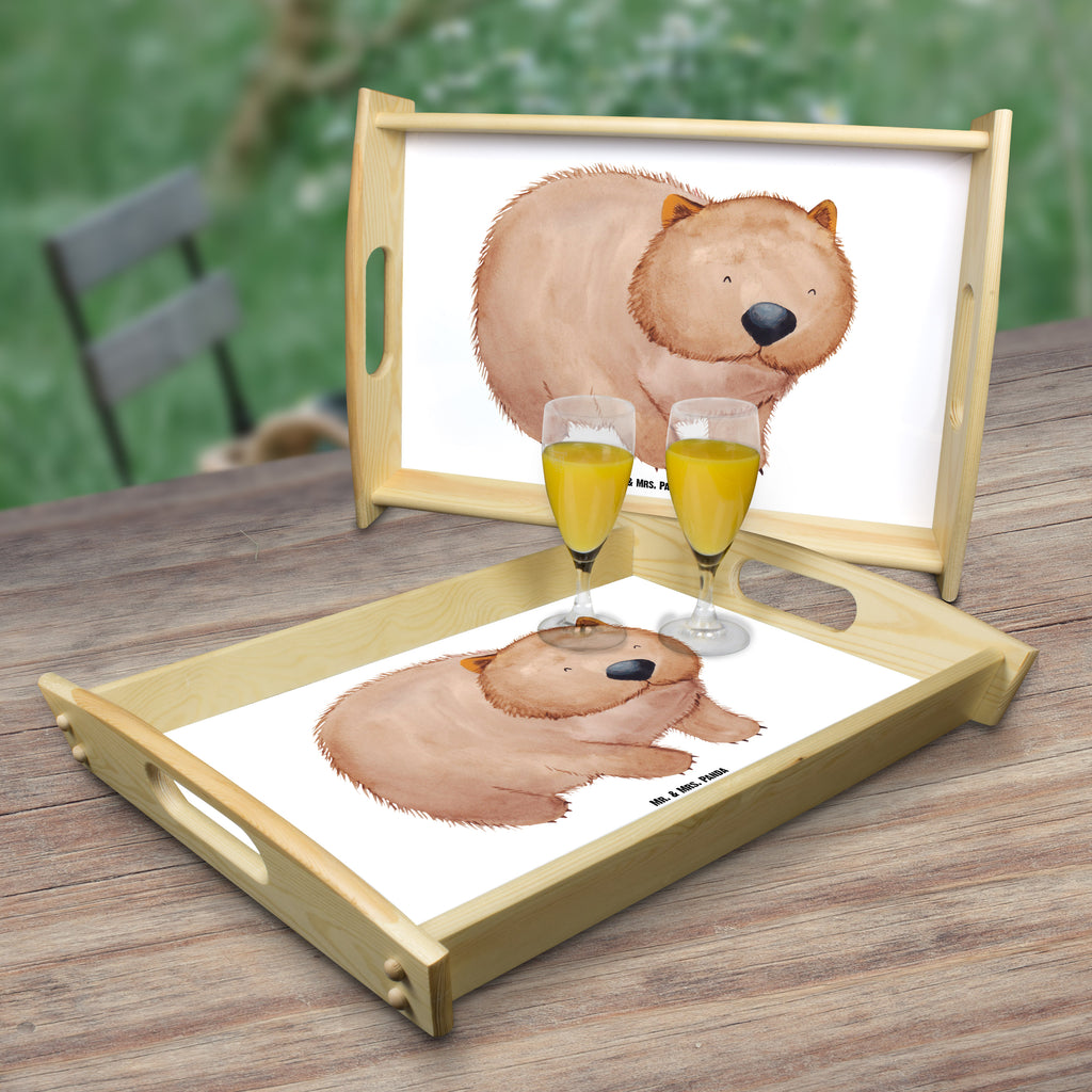 Serviertablett Wombat Tablett, Holztablett, Küchentablett, Dekotablett, Frühstückstablett, Tiermotive, Gute Laune, lustige Sprüche, Tiere, Wombat, Das Leben ist schön, Motivation, Spruch, Australien