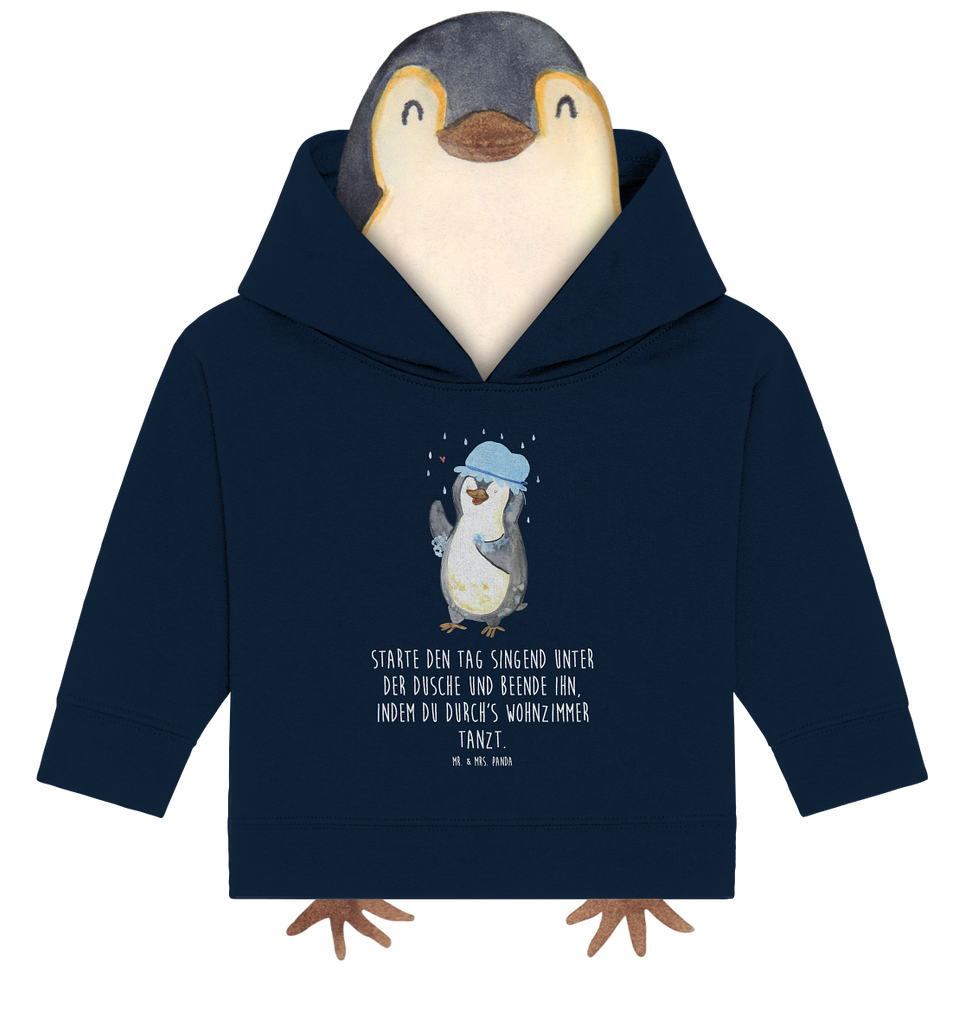 Organic Baby Hoodie Pinguin duscht Baby Kapuzenshirt, Baby Kapuzensweatshirt, Baby Hoodie, Baby Pullover, Pinguin, Pinguine, Dusche, duschen, Lebensmotto, Motivation, Neustart, Neuanfang, glücklich sein