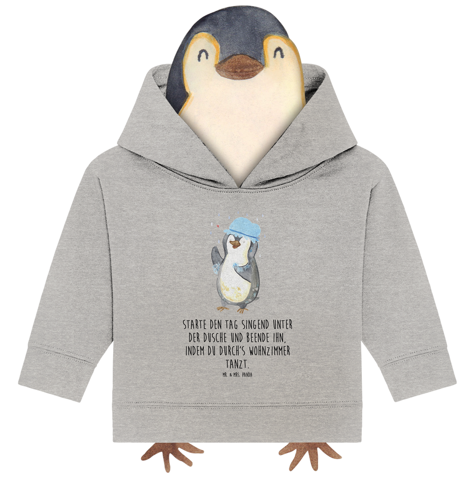 Organic Baby Hoodie Pinguin duscht Baby Kapuzenshirt, Baby Kapuzensweatshirt, Baby Hoodie, Baby Pullover, Pinguin, Pinguine, Dusche, duschen, Lebensmotto, Motivation, Neustart, Neuanfang, glücklich sein