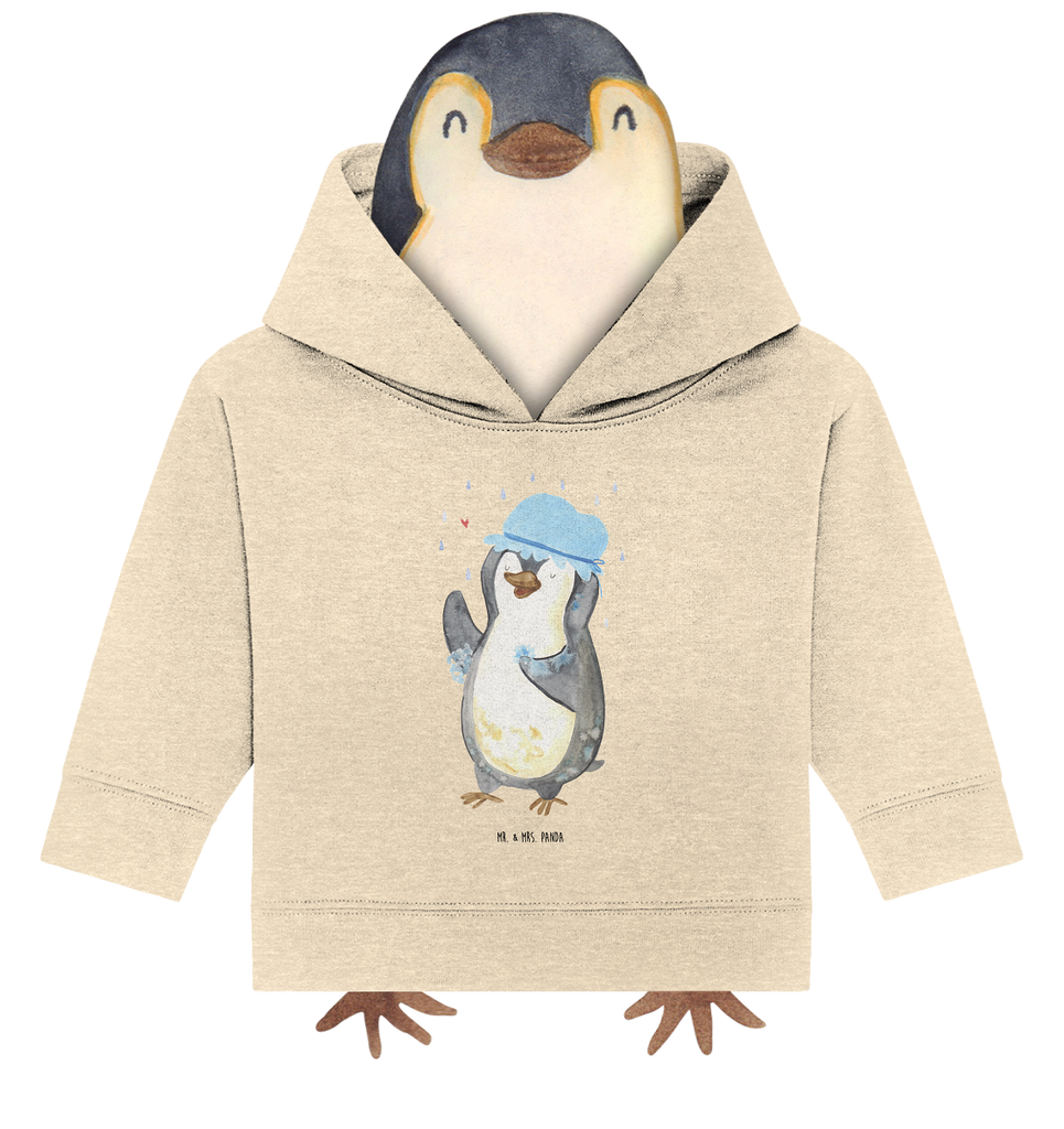 Organic Baby Hoodie Pinguin duscht Baby Kapuzenshirt, Baby Kapuzensweatshirt, Baby Hoodie, Baby Pullover, Pinguin, Pinguine, Dusche, duschen, Lebensmotto, Motivation, Neustart, Neuanfang, glücklich sein