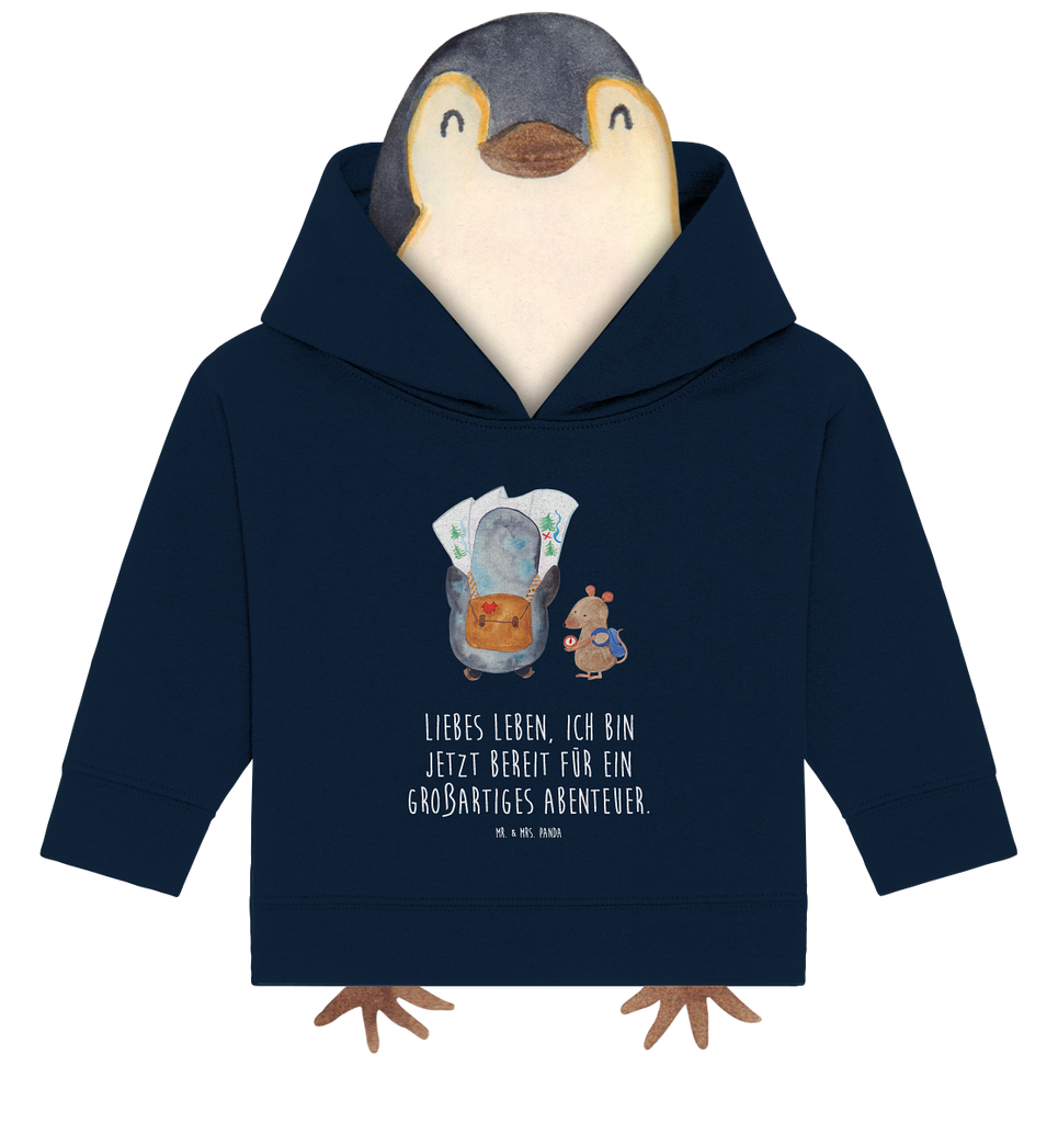 Organic Baby Hoodie Pinguin & Maus Wanderer Baby Kapuzenshirt, Baby Kapuzensweatshirt, Baby Hoodie, Baby Pullover, Pinguin, Pinguine, Abenteurer, Abenteuer, Roadtrip, Ausflug, Wanderlust, wandern