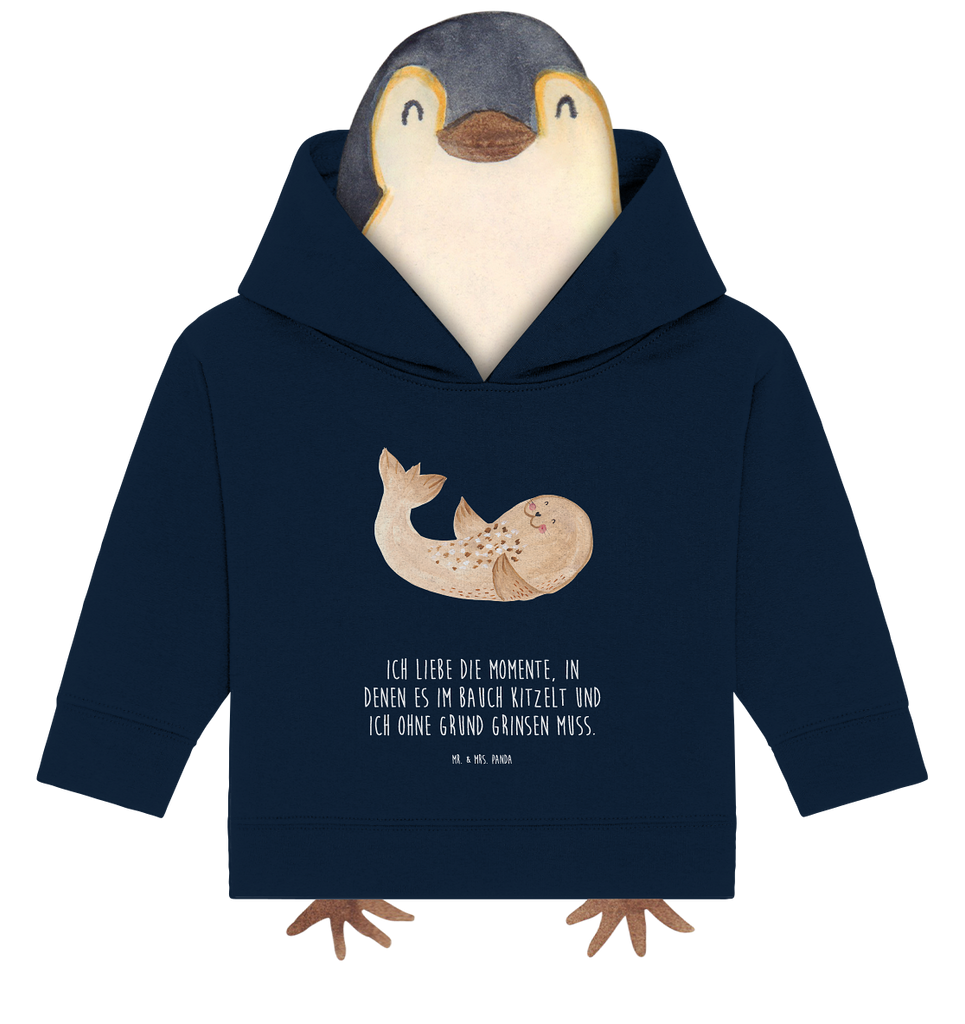 Organic Baby Hoodie Robbe liegend Baby Kapuzenshirt, Baby Kapuzensweatshirt, Baby Hoodie, Baby Pullover, Tiermotive, Gute Laune, lustige Sprüche, Tiere, Robbe, Robben, Seehund, Strand, Meerestier, Ostsee, Nordsee, Lachen, Freude