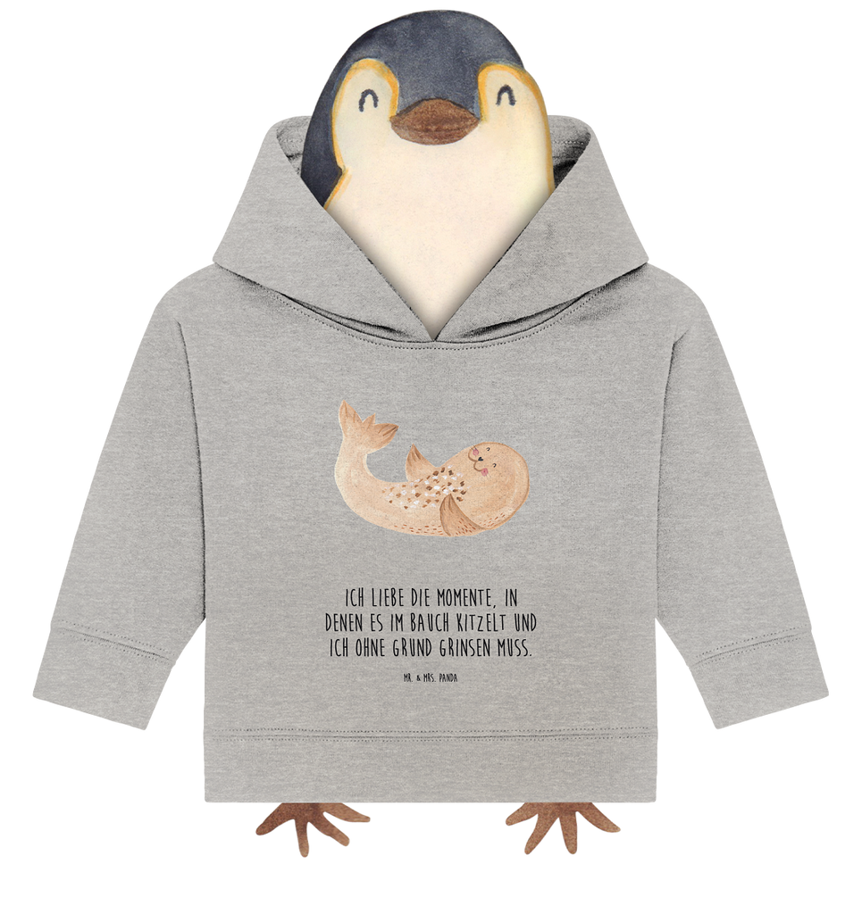 Organic Baby Hoodie Robbe liegend Baby Kapuzenshirt, Baby Kapuzensweatshirt, Baby Hoodie, Baby Pullover, Tiermotive, Gute Laune, lustige Sprüche, Tiere, Robbe, Robben, Seehund, Strand, Meerestier, Ostsee, Nordsee, Lachen, Freude