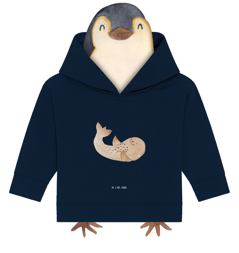 Organic Baby Hoodie Robbe liegend Baby Kapuzenshirt, Baby Kapuzensweatshirt, Baby Hoodie, Baby Pullover, Tiermotive, Gute Laune, lustige Sprüche, Tiere, Robbe, Robben, Seehund, Strand, Meerestier, Ostsee, Nordsee, Lachen, Freude