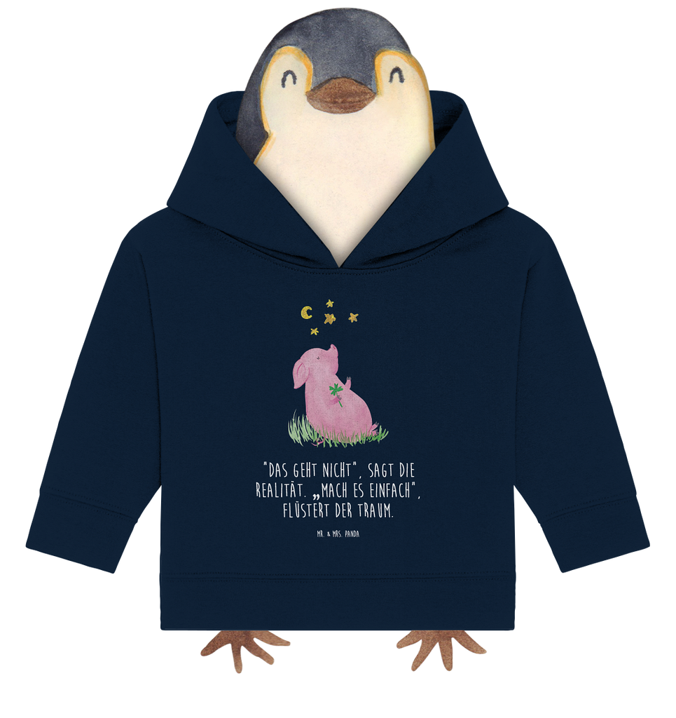 Organic Baby Hoodie Glücksschwein Baby Kapuzenshirt, Baby Kapuzensweatshirt, Baby Hoodie, Baby Pullover, Tiermotive, Gute Laune, lustige Sprüche, Tiere, Glücksschwein. Glück, Schwein, Schweinchen, Sterne, Sernchen, Ziele, Träume, Motivation, Glücksbringer