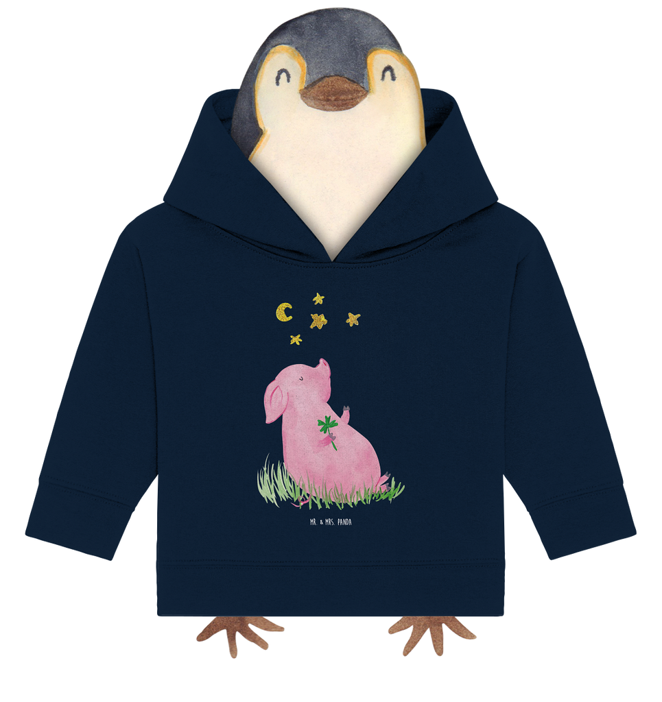 Organic Baby Hoodie Glücksschwein Baby Kapuzenshirt, Baby Kapuzensweatshirt, Baby Hoodie, Baby Pullover, Tiermotive, Gute Laune, lustige Sprüche, Tiere, Glücksschwein. Glück, Schwein, Schweinchen, Sterne, Sernchen, Ziele, Träume, Motivation, Glücksbringer