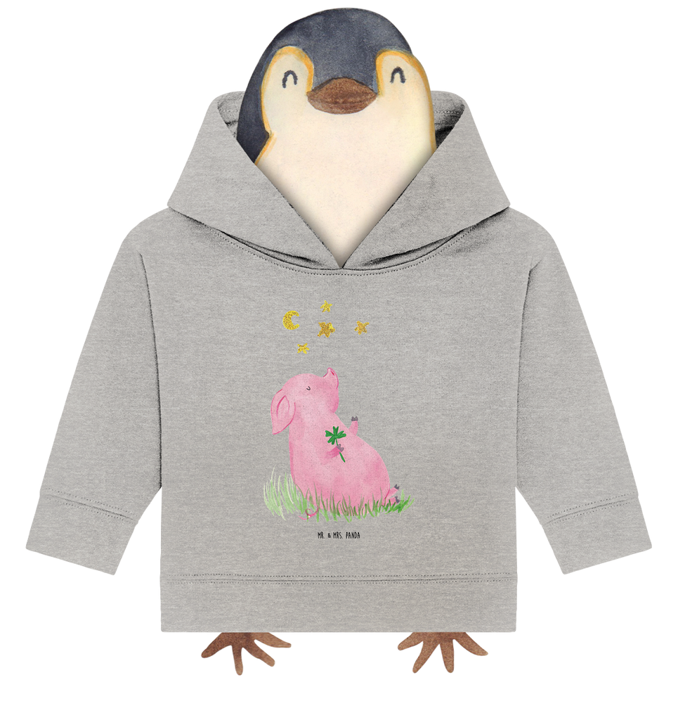 Organic Baby Hoodie Glücksschwein Baby Kapuzenshirt, Baby Kapuzensweatshirt, Baby Hoodie, Baby Pullover, Tiermotive, Gute Laune, lustige Sprüche, Tiere, Glücksschwein. Glück, Schwein, Schweinchen, Sterne, Sernchen, Ziele, Träume, Motivation, Glücksbringer