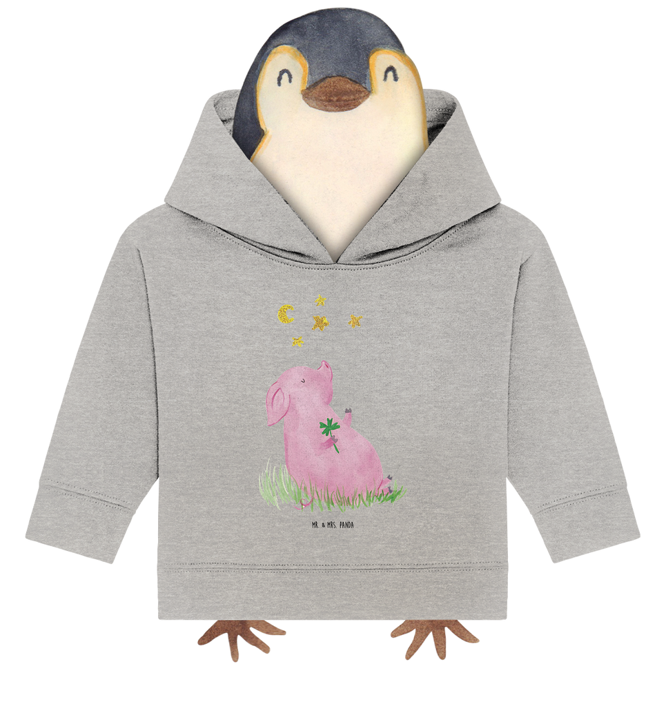 Organic Baby Hoodie Glücksschwein Baby Kapuzenshirt, Baby Kapuzensweatshirt, Baby Hoodie, Baby Pullover, Tiermotive, Gute Laune, lustige Sprüche, Tiere, Glücksschwein. Glück, Schwein, Schweinchen, Sterne, Sernchen, Ziele, Träume, Motivation, Glücksbringer