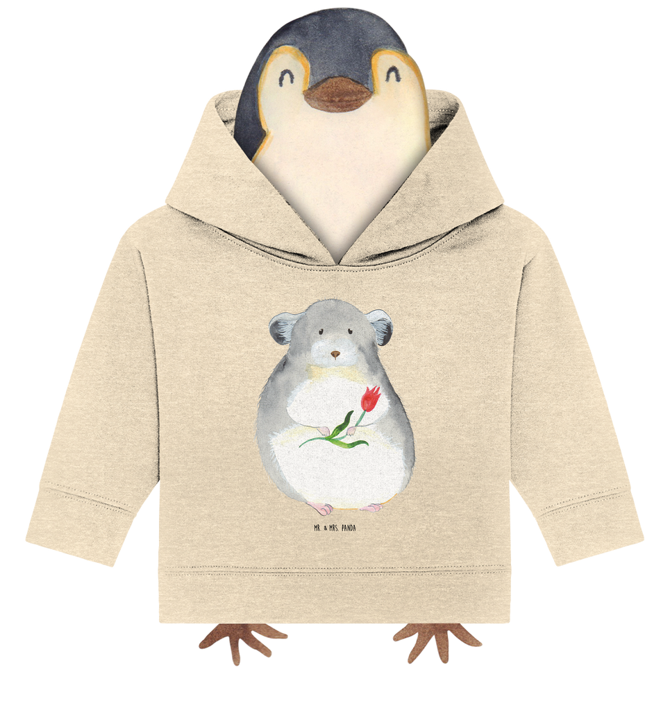 Organic Baby Hoodie Chinchilla mit Blume Baby Kapuzenshirt, Baby Kapuzensweatshirt, Baby Hoodie, Baby Pullover, Tiermotive, Gute Laune, lustige Sprüche, Tiere, Chinchilla, Chinchillas, Liebeskummer, Kummer, Depressionen, traurig sein, Chaos, Glücklichsein, Büro, Büroalltag