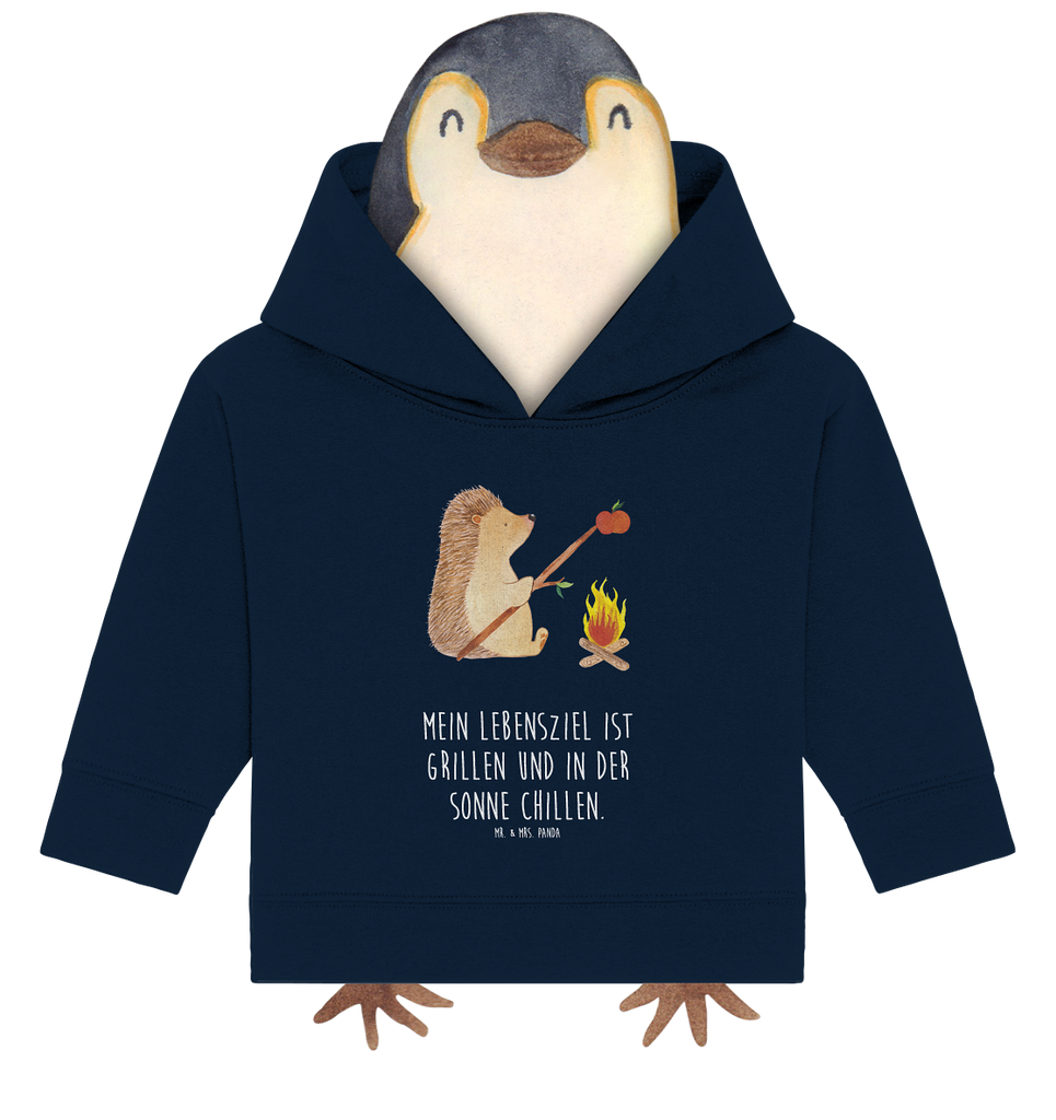 Organic Baby Hoodie Igel grillt Baby Kapuzenshirt, Baby Kapuzensweatshirt, Baby Hoodie, Baby Pullover, Tiermotive, Gute Laune, lustige Sprüche, Tiere, Igel, Grillen, Ziele, Motivation, arbeitslos, Sinn des Lebens, Spruch