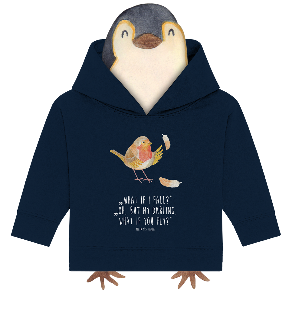 Organic Baby Hoodie Rotkehlchen mit Federn Baby Kapuzenshirt, Baby Kapuzensweatshirt, Baby Hoodie, Baby Pullover, Tiermotive, Gute Laune, lustige Sprüche, Tiere, What if i fall, Rotkehlchen, Spruch Motivation, Spruch Mut, Vogel, Motivation Sprüche, Motivationsbilder, fliegen