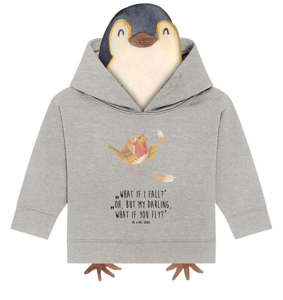 Organic Baby Hoodie Rotkehlchen mit Federn Baby Kapuzenshirt, Baby Kapuzensweatshirt, Baby Hoodie, Baby Pullover, Tiermotive, Gute Laune, lustige Sprüche, Tiere, What if i fall, Rotkehlchen, Spruch Motivation, Spruch Mut, Vogel, Motivation Sprüche, Motivationsbilder, fliegen