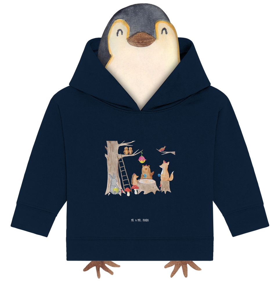 Organic Baby Hoodie Waldtiere Picknick Bio, Baby Kapuzenshirt, Baby Kapuzensweatshirt, Baby Hoodie, Baby Pullover, süße Tiermotive, gute Laune, lustige Sprüche, Tiere, Waldtiere, Picknick, Wald, Fuchs, Hase, Igel, Maus, Eichhörnchen