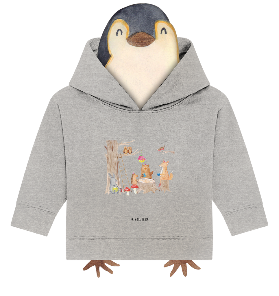 Organic Baby Hoodie Waldtiere Picknick Bio, Baby Kapuzenshirt, Baby Kapuzensweatshirt, Baby Hoodie, Baby Pullover, süße Tiermotive, gute Laune, lustige Sprüche, Tiere, Waldtiere, Picknick, Wald, Fuchs, Hase, Igel, Maus, Eichhörnchen