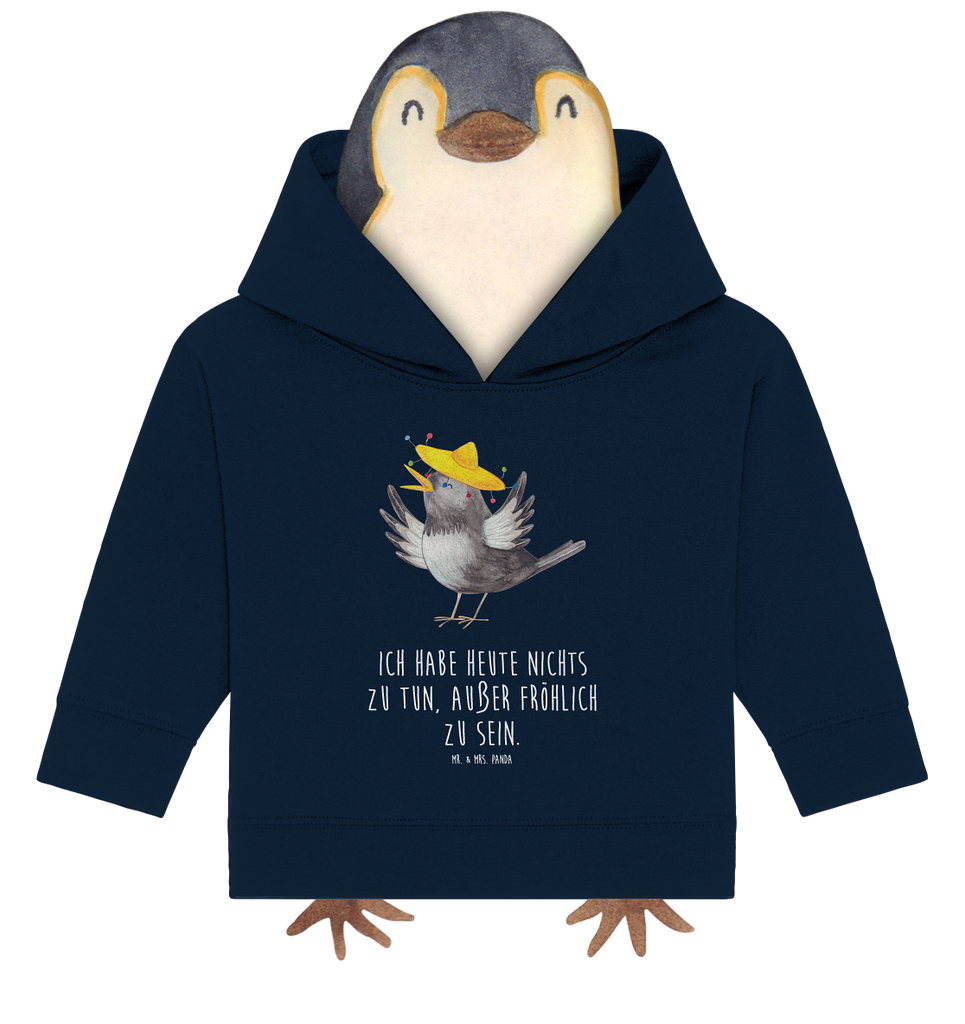 Organic Baby Hoodie Rabe mit Sombrero Baby Kapuzenshirt, Baby Kapuzensweatshirt, Baby Hoodie, Baby Pullover, Tiermotive, Gute Laune, lustige Sprüche, Tiere, Rabe, Vogel, Vögel, Spruch positiv, fröhlich sein, glücklich sein, Glück Spruch, froh, Elster, Motivation