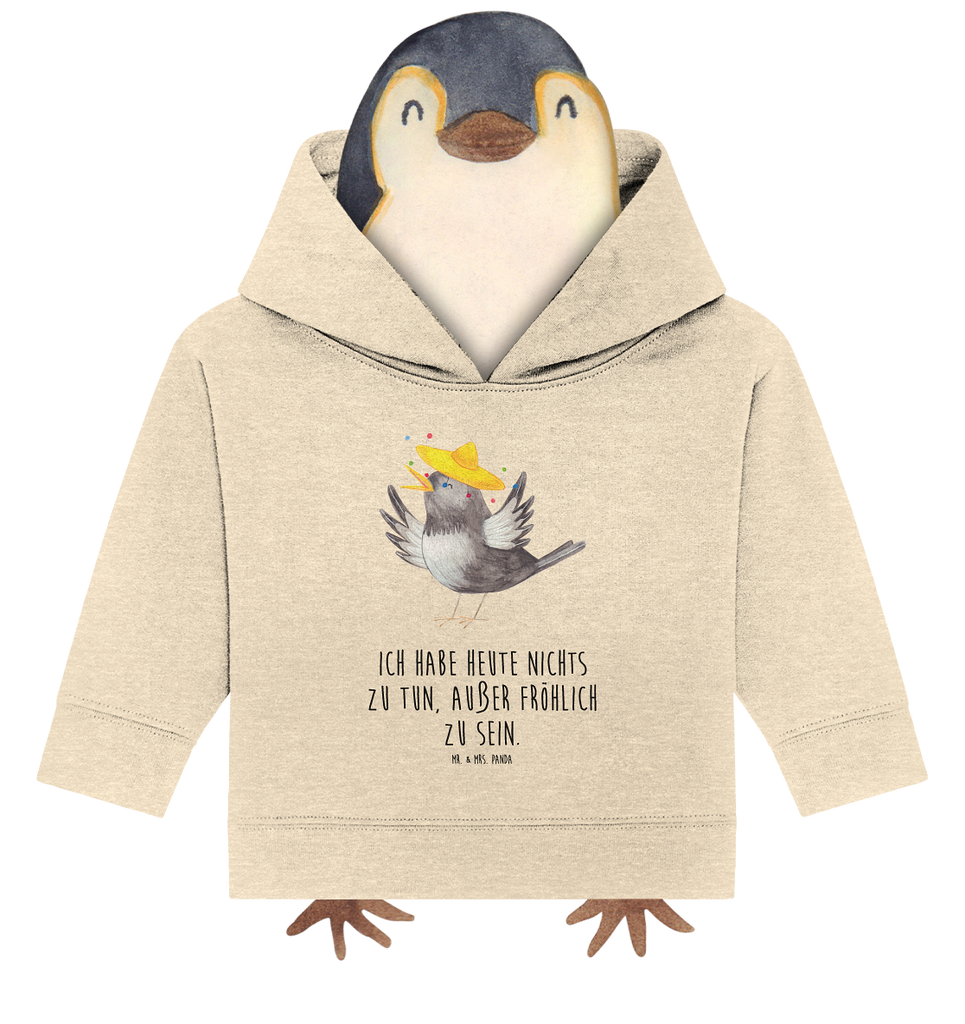 Organic Baby Hoodie Rabe mit Sombrero Baby Kapuzenshirt, Baby Kapuzensweatshirt, Baby Hoodie, Baby Pullover, Tiermotive, Gute Laune, lustige Sprüche, Tiere, Rabe, Vogel, Vögel, Spruch positiv, fröhlich sein, glücklich sein, Glück Spruch, froh, Elster, Motivation