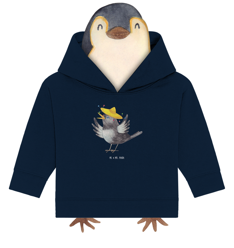 Organic Baby Hoodie Rabe mit Sombrero Baby Kapuzenshirt, Baby Kapuzensweatshirt, Baby Hoodie, Baby Pullover, Tiermotive, Gute Laune, lustige Sprüche, Tiere, Rabe, Vogel, Vögel, Spruch positiv, fröhlich sein, glücklich sein, Glück Spruch, froh, Elster, Motivation